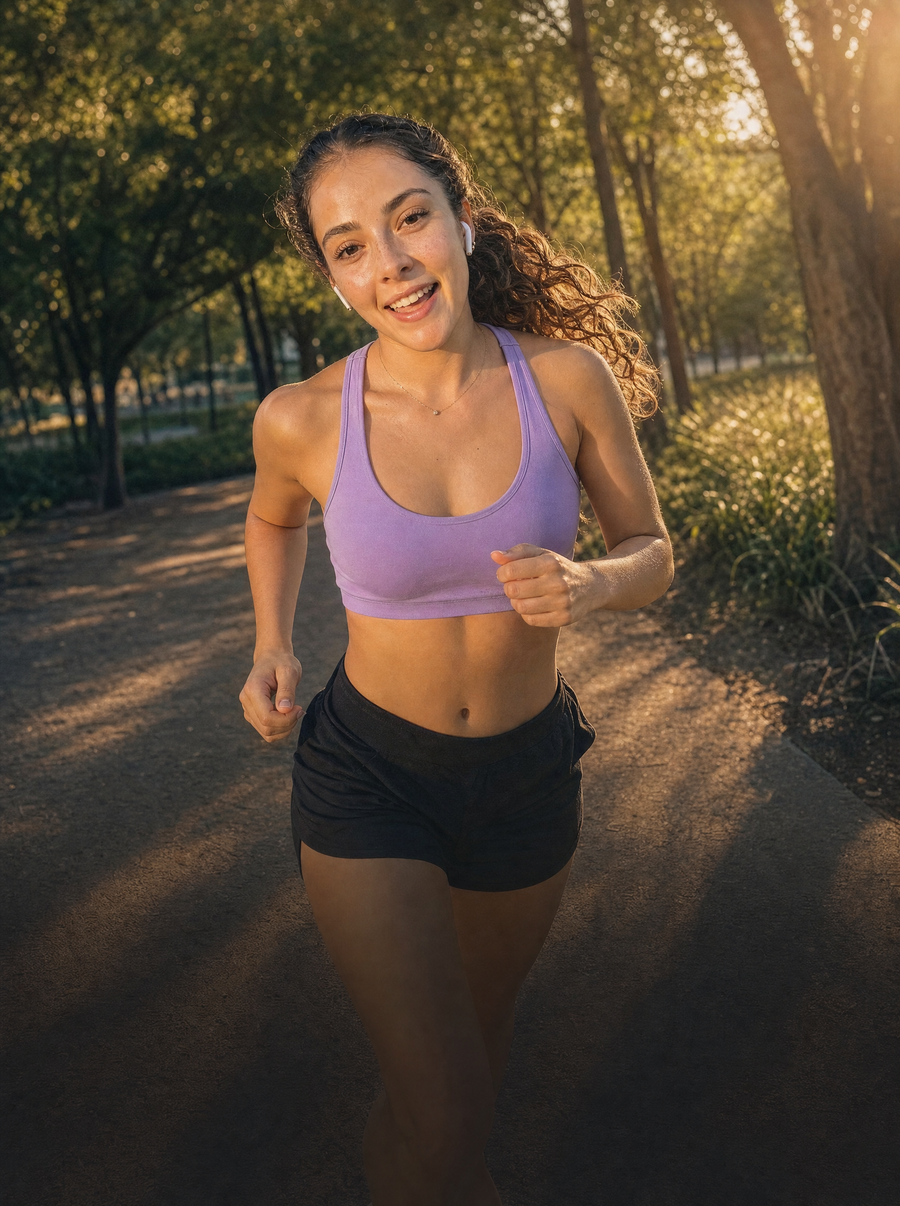 Más energía — mujer corriendo al amanecer
